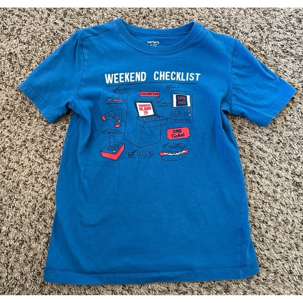 Carter's Boys Blue "Weekend Checklist" short sleeve tee size 8